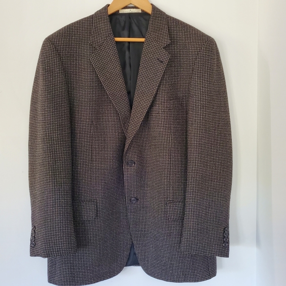 JOSEPH ABBOUD Men 42R Black Tan Wool Blend Suit Blazer 2 Button #1427/1 EUC 90s - Picture 1 of 16